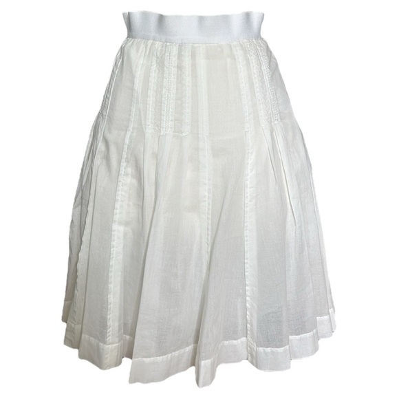 MARGARET O’LEARY White Cotton Mini Skirt Embroidered Pleated Clean Girl Small - Picture 3 of 13